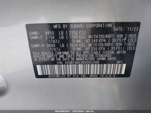 Photo 8 VIN: 4S4BTADC0R3203388 - SUBARU OUTBACK 