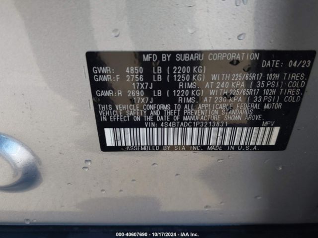 Photo 8 VIN: 4S4BTADC1P3213831 - SUBARU OUTBACK 