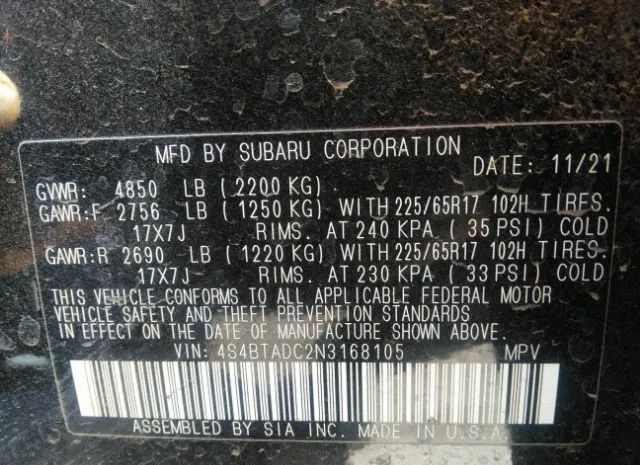 Photo 8 VIN: 4S4BTADC2N3168105 - SUBARU OUTBACK 