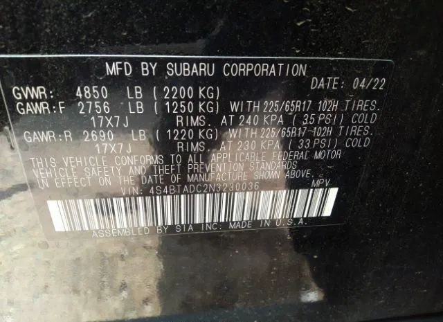 Photo 8 VIN: 4S4BTADC2N3230036 - SUBARU OUTBACK 