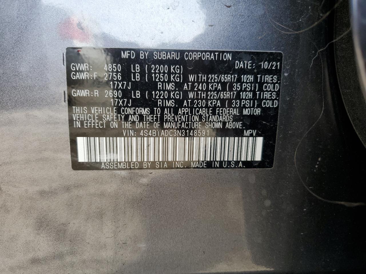 Photo 11 VIN: 4S4BTADC3N3148591 - SUBARU OUTBACK 