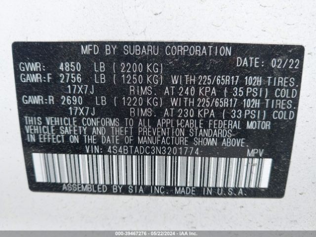 Photo 8 VIN: 4S4BTADC3N3201774 - SUBARU OUTBACK 