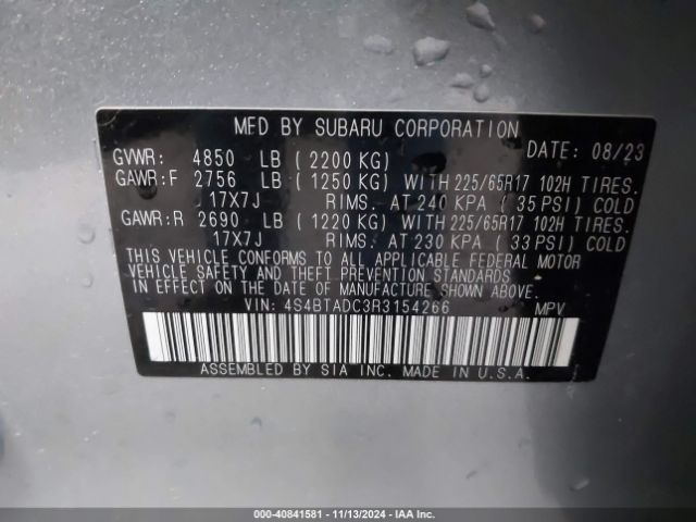 Photo 8 VIN: 4S4BTADC3R3154266 - SUBARU OUTBACK 