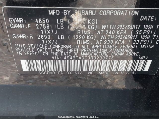 Photo 8 VIN: 4S4BTADC3R3233775 - SUBARU OUTBACK 