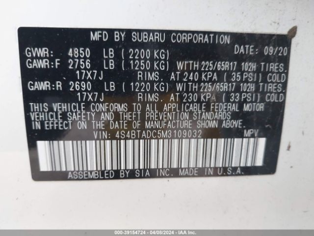 Photo 8 VIN: 4S4BTADC5M3109032 - SUBARU OUTBACK 