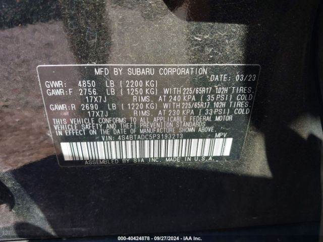 Photo 8 VIN: 4S4BTADC5P3193213 - SUBARU OUTBACK 