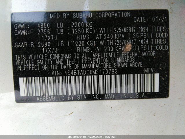 Photo 8 VIN: 4S4BTADC6M3170793 - SUBARU OUTBACK 