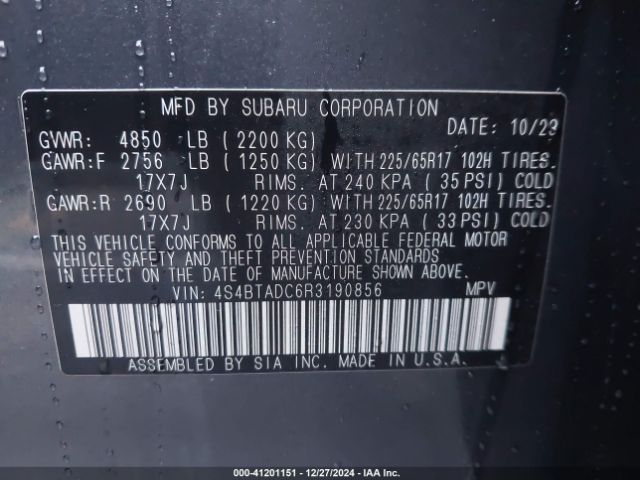 Photo 8 VIN: 4S4BTADC6R3190856 - SUBARU OUTBACK 