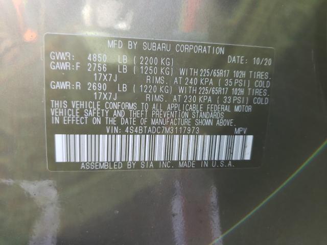 Photo 9 VIN: 4S4BTADC7M3117973 - SUBARU OUTBACK PR 