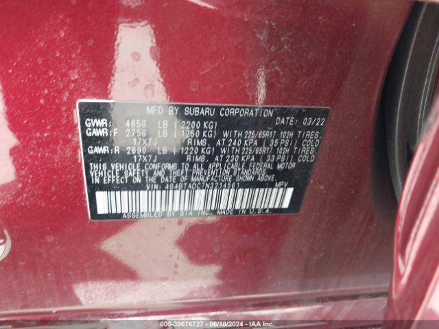 Photo 8 VIN: 4S4BTADC7N3214561 - SUBARU OUTBACK 