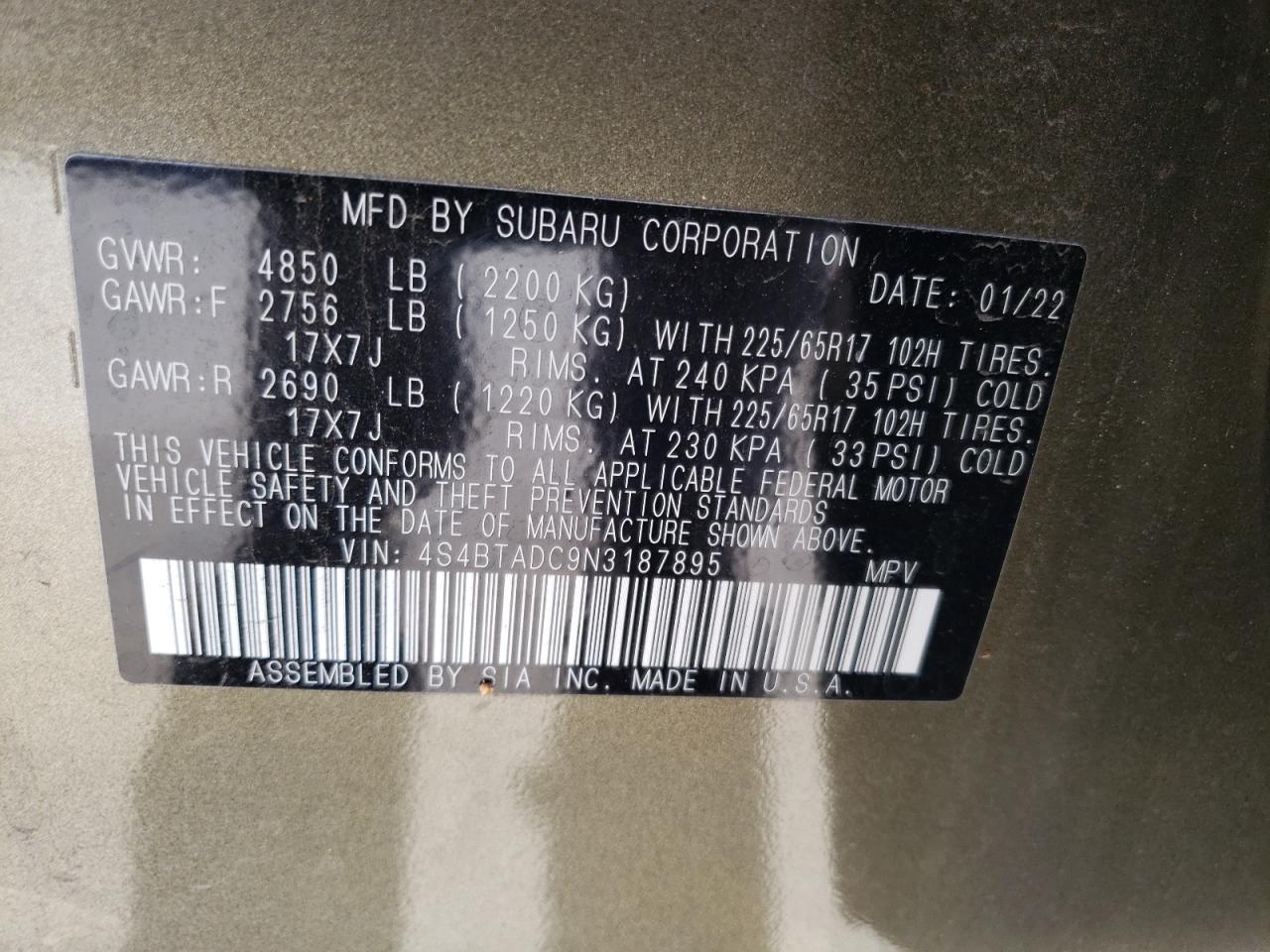 Photo 13 VIN: 4S4BTADC9N3187895 - SUBARU OUTBACK 