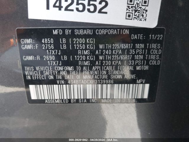 Photo 8 VIN: 4S4BTADCXP3139986 - SUBARU OUTBACK 