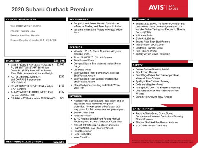 Photo 12 VIN: 4S4BTAEC5L3160155 - SUBARU OUTBACK PR 