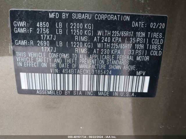 Photo 8 VIN: 4S4BTAECXL3185424 - SUBARU OUTBACK 