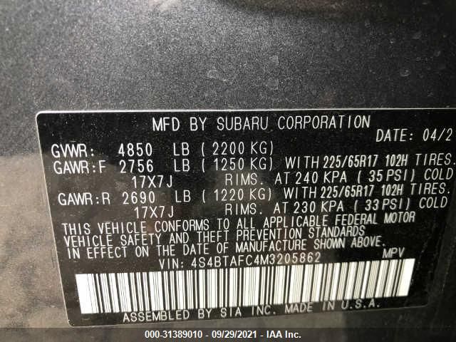 Photo 8 VIN: 4S4BTAFC4M3205862 - SUBARU OUTBACK 