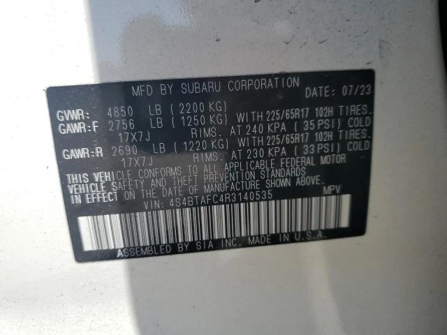 Photo 12 VIN: 4S4BTAFC4R3140535 - SUBARU OUTBACK PR 