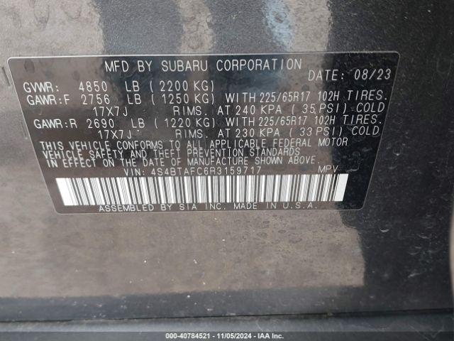 Photo 8 VIN: 4S4BTAFC6R3159717 - SUBARU OUTBACK 