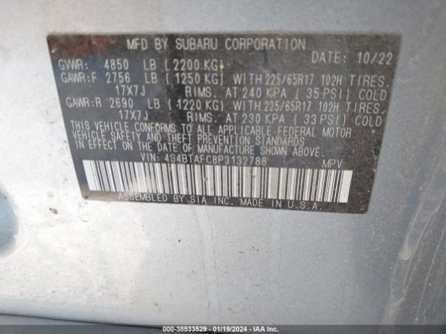 Photo 8 VIN: 4S4BTAFC8P3132788 - SUBARU OUTBACK 