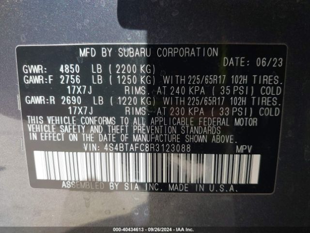 Photo 8 VIN: 4S4BTAFC8R3123088 - SUBARU OUTBACK 