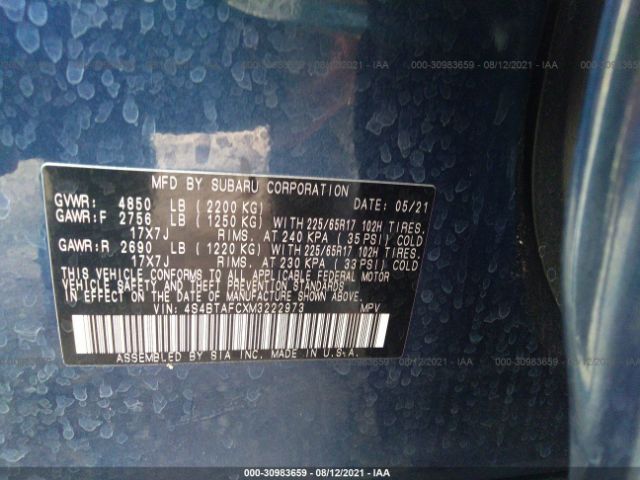 Photo 8 VIN: 4S4BTAFCXM3222973 - SUBARU OUTBACK 