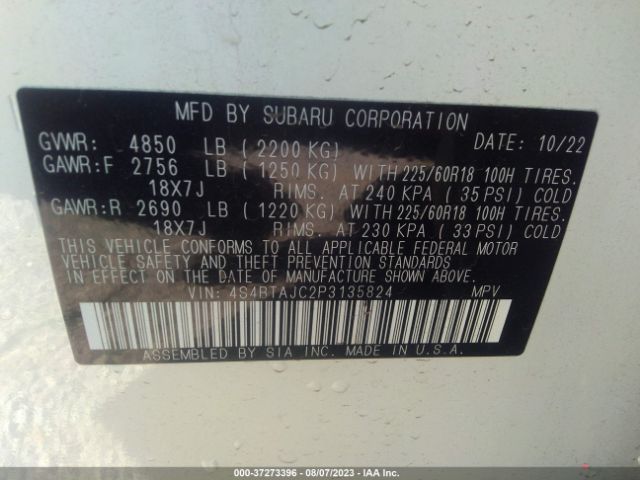 Photo 8 VIN: 4S4BTAJC2P3135824 - SUBARU OUTBACK 