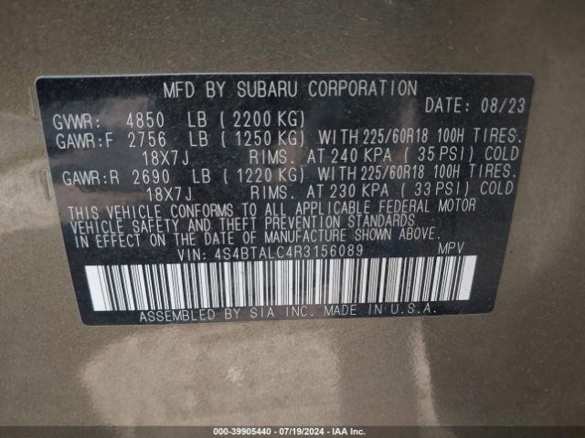 Photo 8 VIN: 4S4BTALC4R3156089 - SUBARU OUTBACK 