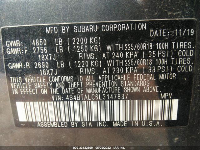 Photo 8 VIN: 4S4BTALC6L3147837 - SUBARU OUTBACK 