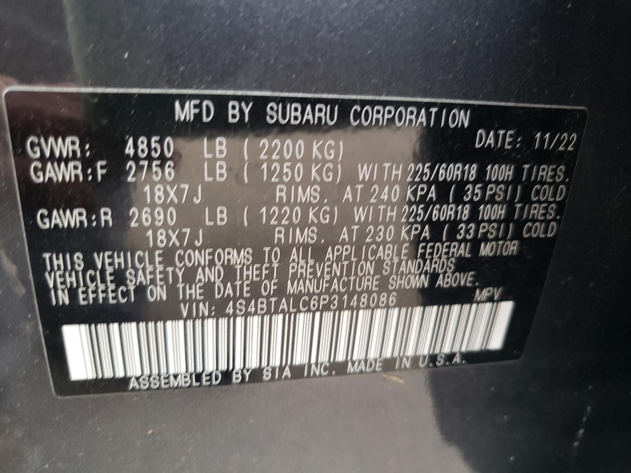 Photo 12 VIN: 4S4BTALC6P3148086 - SUBARU LEGACY 