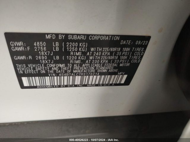 Photo 8 VIN: 4S4BTALC7R3170214 - SUBARU OUTBACK 