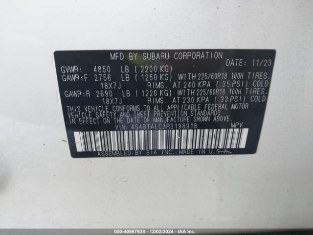 Photo 8 VIN: 4S4BTALC7R3198918 - SUBARU OUTBACK 