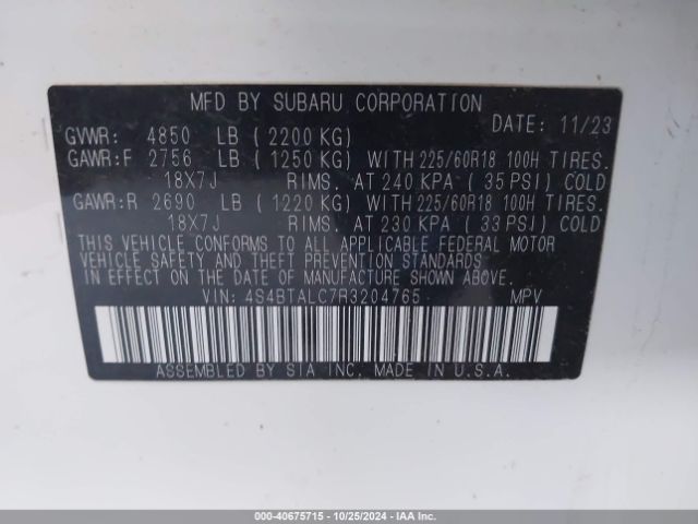 Photo 8 VIN: 4S4BTALC7R3204765 - SUBARU OUTBACK 