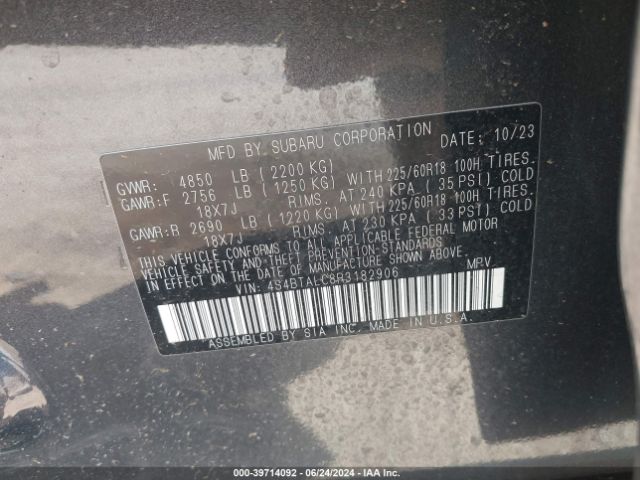 Photo 8 VIN: 4S4BTALC8R3182906 - SUBARU OUTBACK 