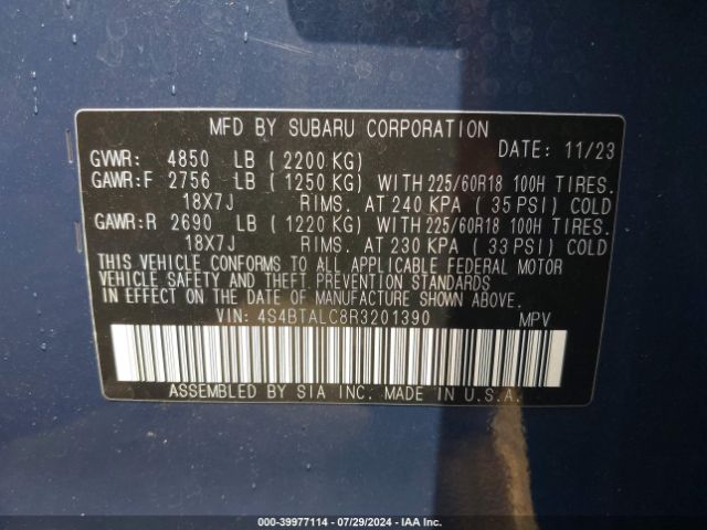 Photo 8 VIN: 4S4BTALC8R3201390 - SUBARU OUTBACK 