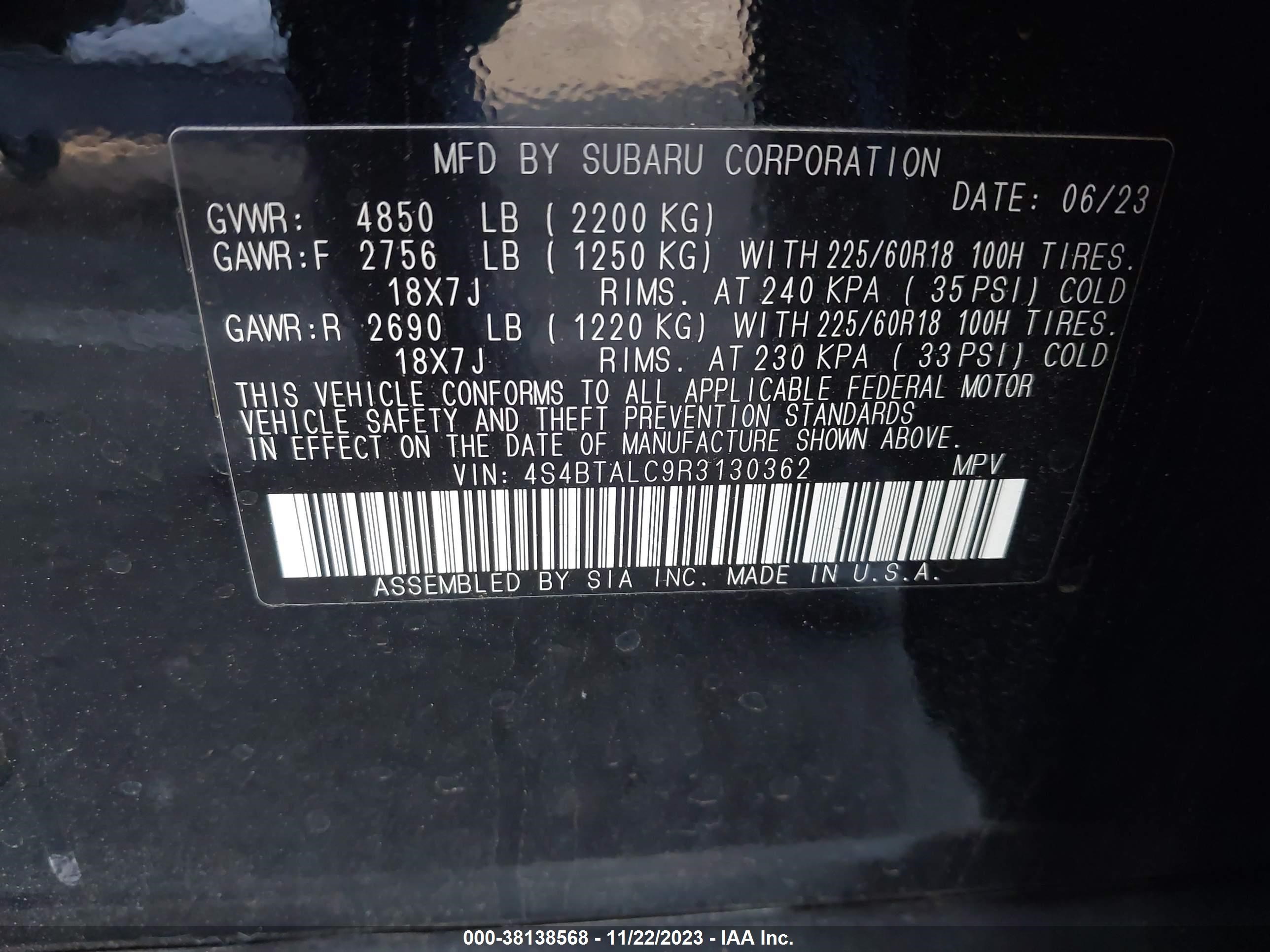 Photo 8 VIN: 4S4BTALC9R3130362 - SUBARU OUTBACK 