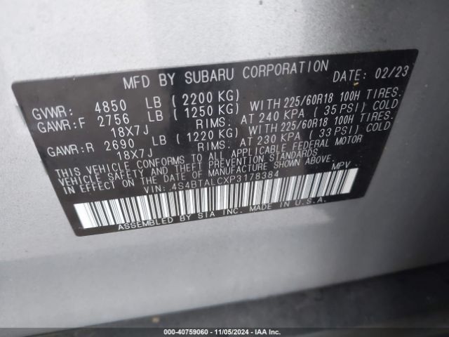 Photo 8 VIN: 4S4BTALCXP3178384 - SUBARU OUTBACK 