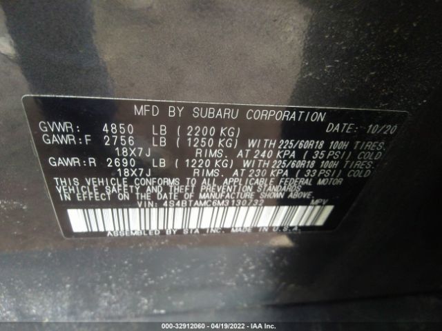 Photo 8 VIN: 4S4BTAMC6M3130732 - SUBARU OUTBACK 