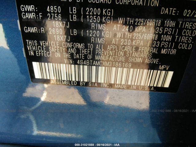 Photo 8 VIN: 4S4BTAMCXM3186169 - SUBARU OUTBACK 