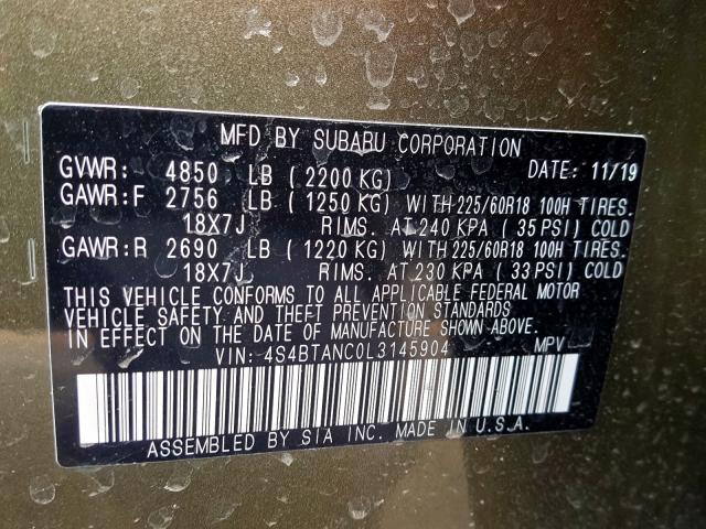 Photo 9 VIN: 4S4BTANC0L3145904 - SUBARU OUTBACK LI 