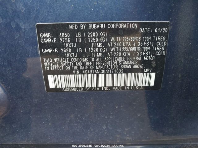 Photo 8 VIN: 4S4BTANC0L3171032 - SUBARU OUTBACK 