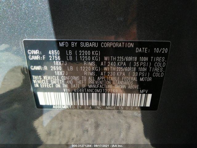 Photo 8 VIN: 4S4BTANC0M3122169 - SUBARU OUTBACK 