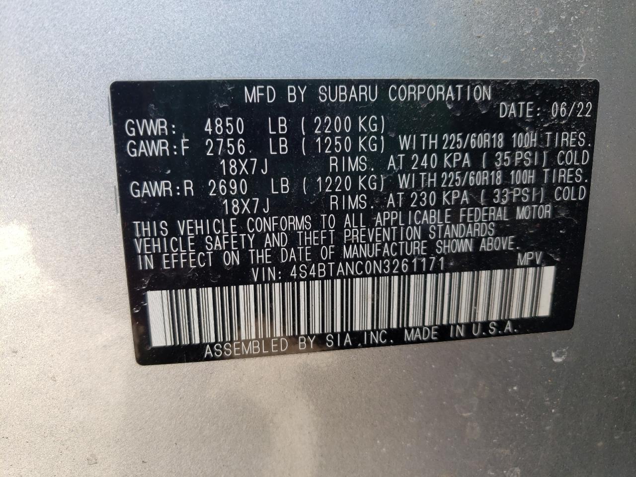 Photo 13 VIN: 4S4BTANC0N3261171 - SUBARU OUTBACK 