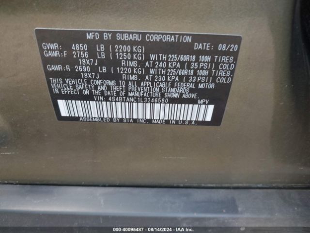 Photo 8 VIN: 4S4BTANC1L3246580 - SUBARU OUTBACK 