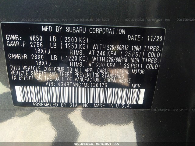 Photo 8 VIN: 4S4BTANC1M3136176 - SUBARU OUTBACK 