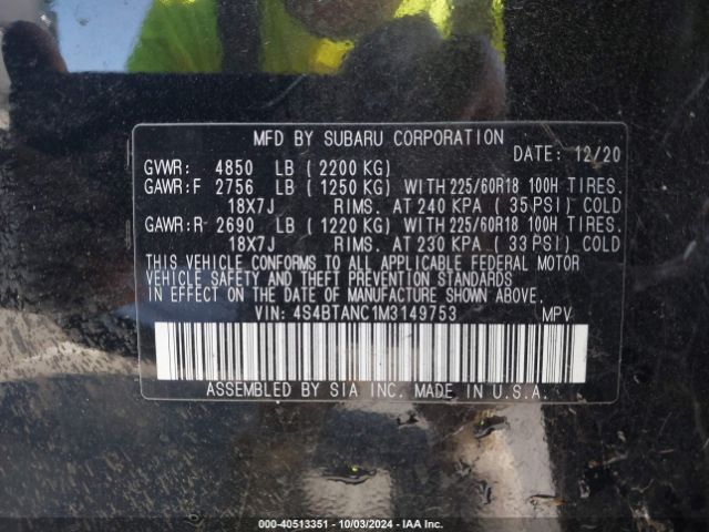 Photo 8 VIN: 4S4BTANC1M3149753 - SUBARU OUTBACK 