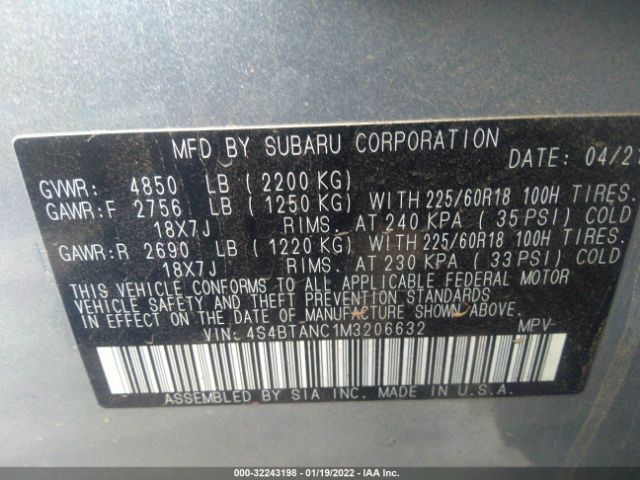 Photo 8 VIN: 4S4BTANC1M3206632 - SUBARU OUTBACK 