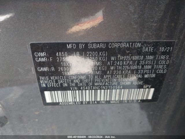 Photo 8 VIN: 4S4BTANC1N3150564 - SUBARU OUTBACK 