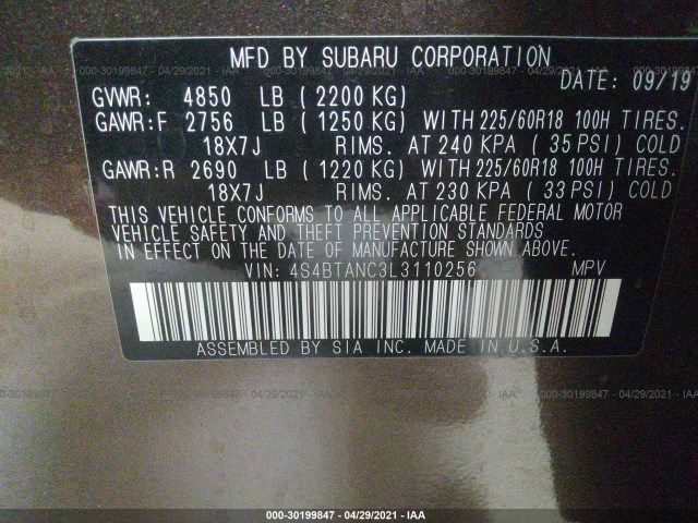 Photo 8 VIN: 4S4BTANC3L3110256 - SUBARU OUTBACK 