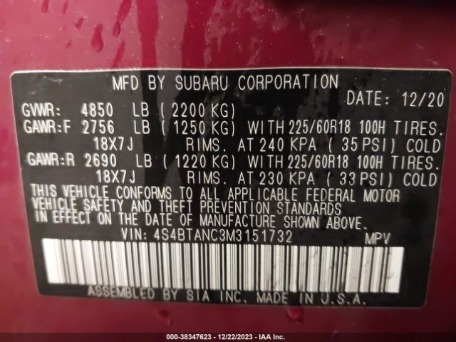 Photo 8 VIN: 4S4BTANC3M3151732 - SUBARU OUTBACK 