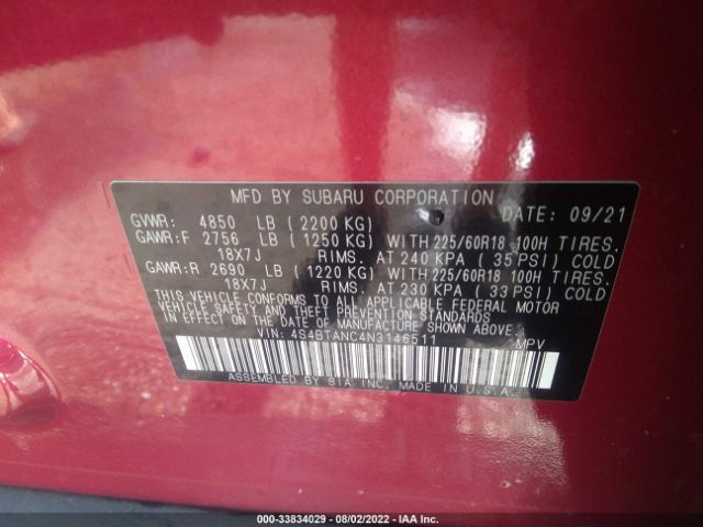 Photo 8 VIN: 4S4BTANC4N3146511 - SUBARU OUTBACK 