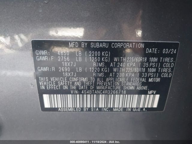 Photo 8 VIN: 4S4BTANC4R3266718 - SUBARU OUTBACK 